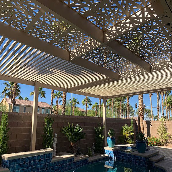 Remarkable Patio Cover Design with Decorative Soleil Panel Accents - 4K Aluminum Products