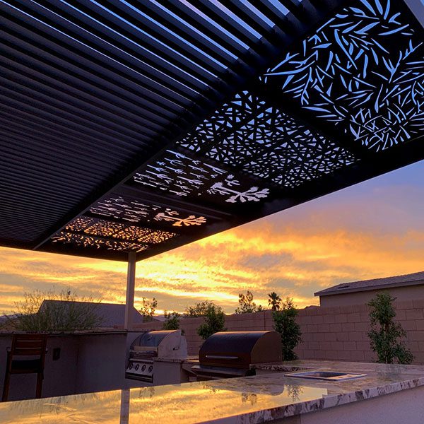 Gorgeous 4K Aluminum Soleil Panels lit by Dusk Skyline